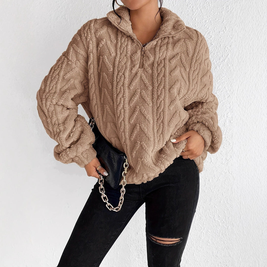 Damen Kuscheliger Fleece-Pullover mit hohem Kragen und Zipper-Detail R&B
