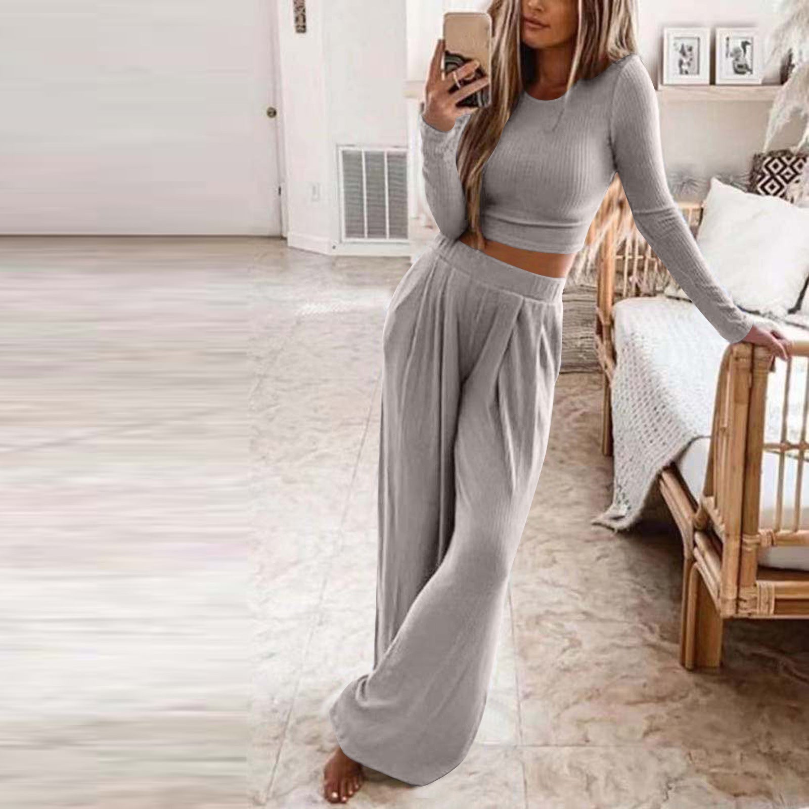 Damen elegante Freizeitanzug mit langen Ärmeln und weitem Schnitt R&B
