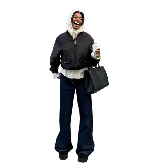 Damen lässige cropped Jacke mit hochschließendem Kragen R&B