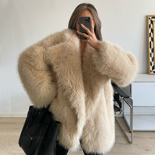 Damen luxuriöser Over-sized Kunstfellmantel R&B