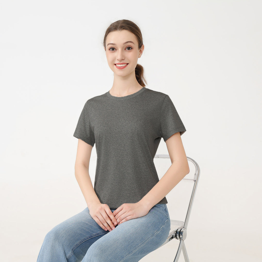 Damen klassisches Rundhals Baumwoll T-Shirt mit kurzem Arm und figurfreundlichem Schnitt R&B