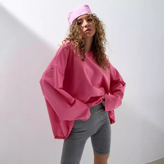 Damen Oversized Sweatshirt mit langen Ärmeln und Rundhalsausschnitt R&B