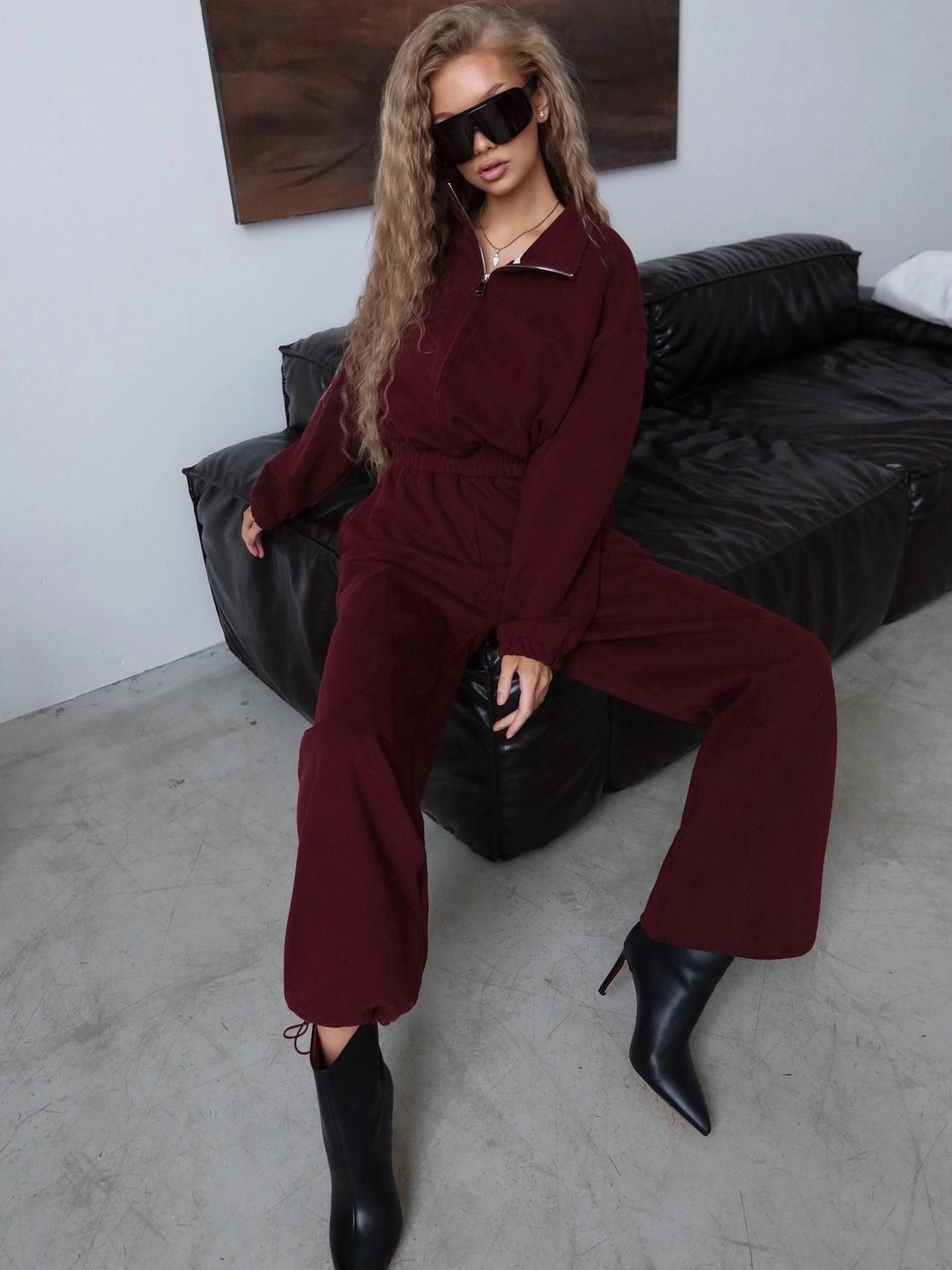 Damen Fleece-Jumpsuit mit hohem Kragen und seitlichem Reißverschluss R&B