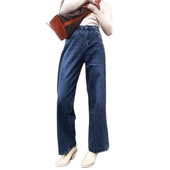 Damen Weite High-Waist Jeans mit praktischen Taschen