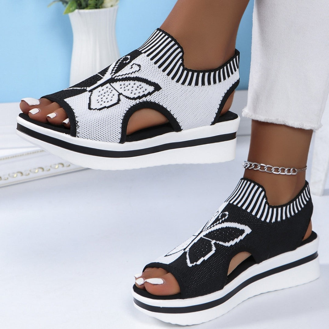 Damen Sportliche Plateau-Sandalen mit modischem Schmetterlingsdesign R&B