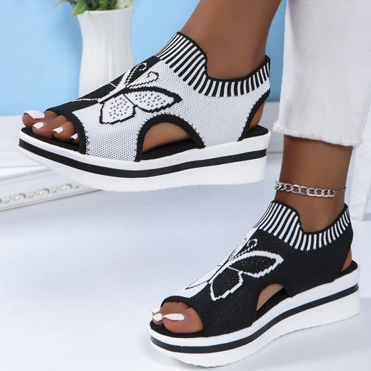 Damen Sportliche Plateau-Sandalen mit modischem Schmetterlingsdesign R&B