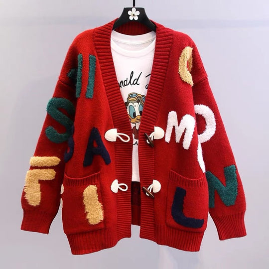 Damen Grobstrick-Cardigan mit kreativen Applikationen und großen Taschen R&B