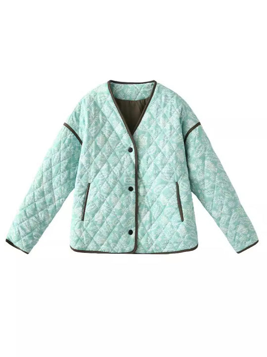 Damen gesteppte Herbstjacke mit einzigartigem floralen Muster und praktischen Taschen R&B