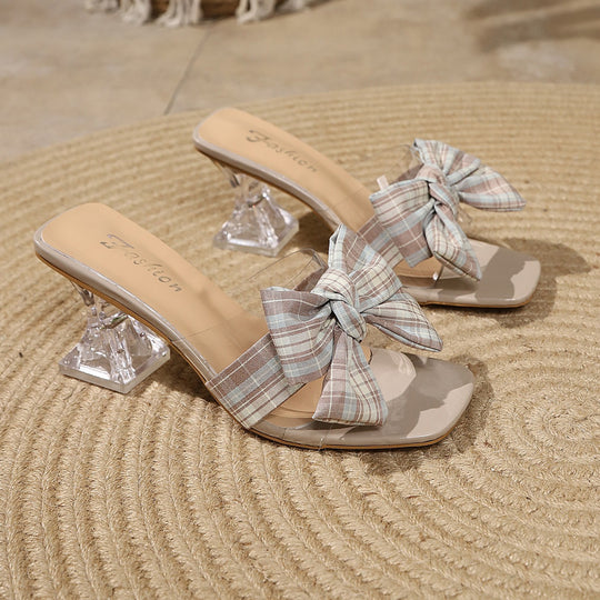 Damen Slingback Sandalen mit dekorativem Schleifen-Design und transparentem Absatz R&B
