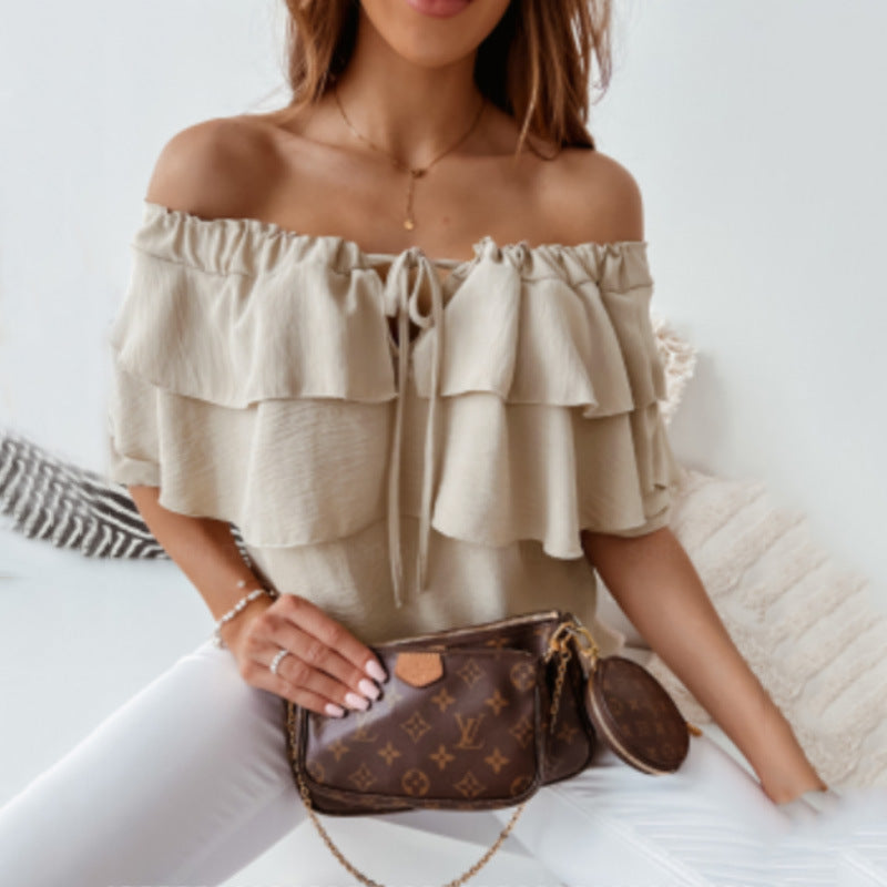 Damen Off-Shoulder Bluse mit Rüschendesign R&B