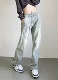 Damen weite High-Waist Denim-Jeans mit distressed Optik und bequemen Seitentaschen