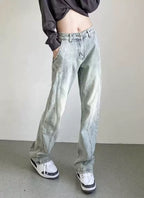 Damen weite High-Waist Denim-Jeans mit distressed Optik und bequemen Seitentaschen