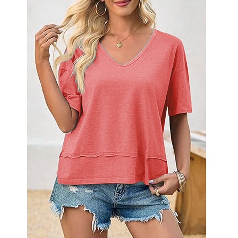 Damen lässiges V-Ausschnitt Oversized T-Shirt R&B