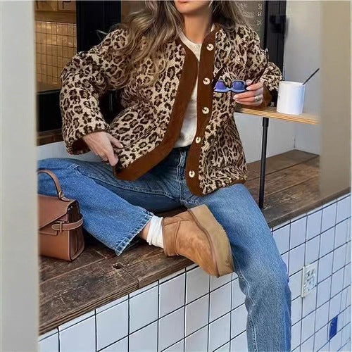 Damen warme Leopardenmuster Jacke R&B