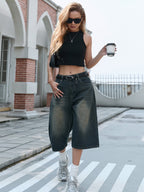 Damen Weite Denim-Culotte mit modischer Nackenbindung R&B