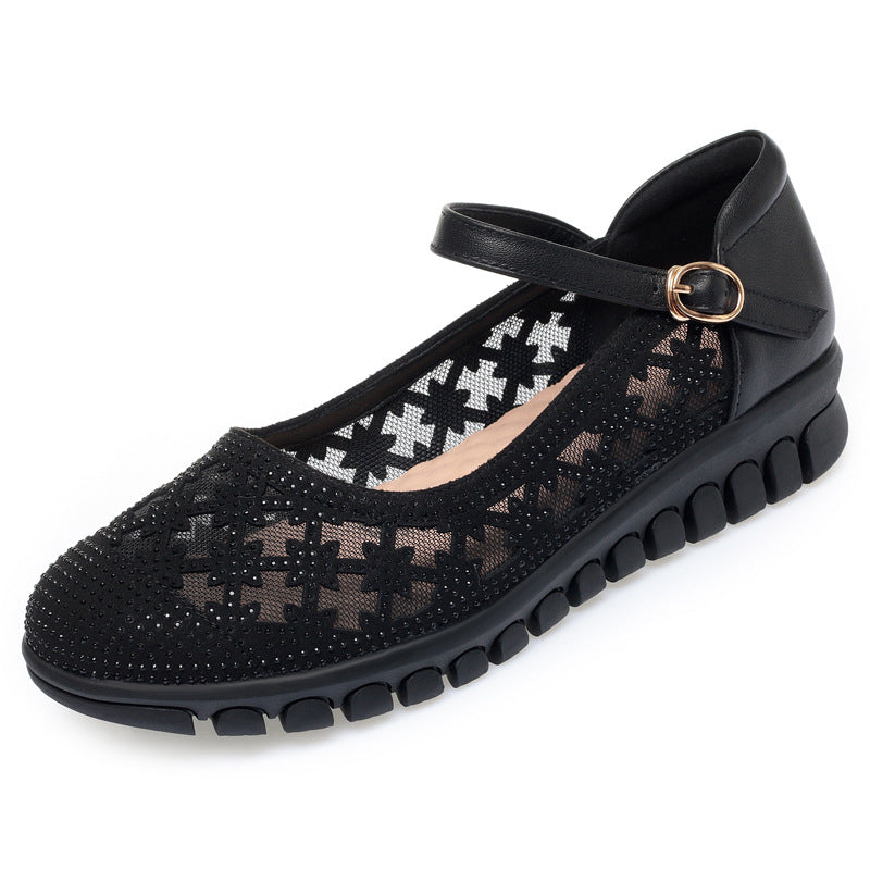 Damen Ballerinas mit verstellbarem Riemen und funkelnden Strassdetails R&B