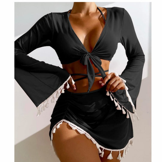 Damen Set aus luftiger Bluse mit langen Ärmeln und Taillenslip R&B