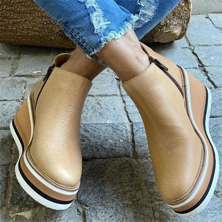 Damen Modische Keil-Stiefeletten aus feinem Wildleder mit praktischem Reißverschluss R&B