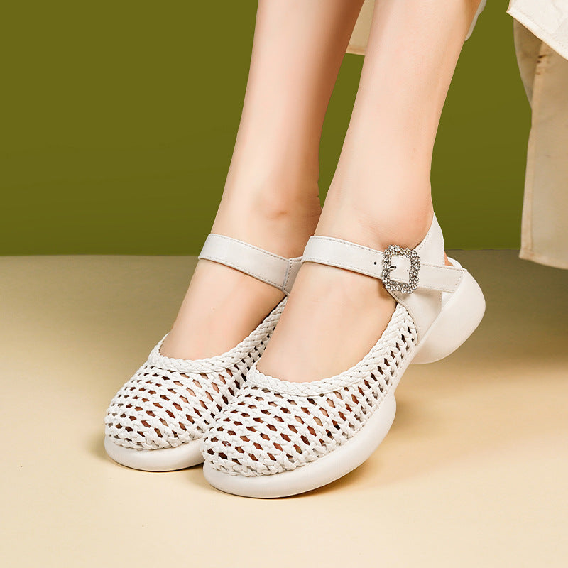 Damen Ballerinas mit modischem Netzdesign und eleganter Schmuckschnalle