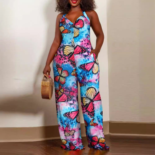Damen Jumpsuit mit floralem Design und weitem Bein R&B