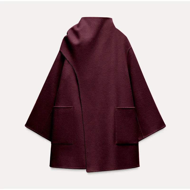 Damen Modische Wolljacke mit asymmetrischem Schnitt und praktischen Taschen R&B