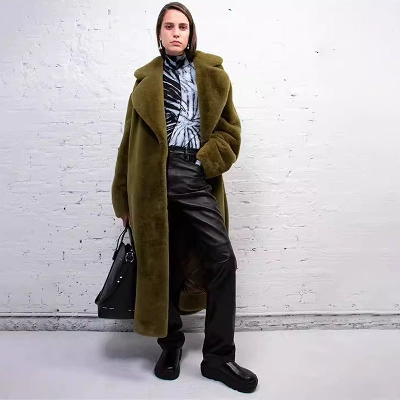 Damen Lange Kuschel-Bademantel mit Gürtel und Taschen R&B