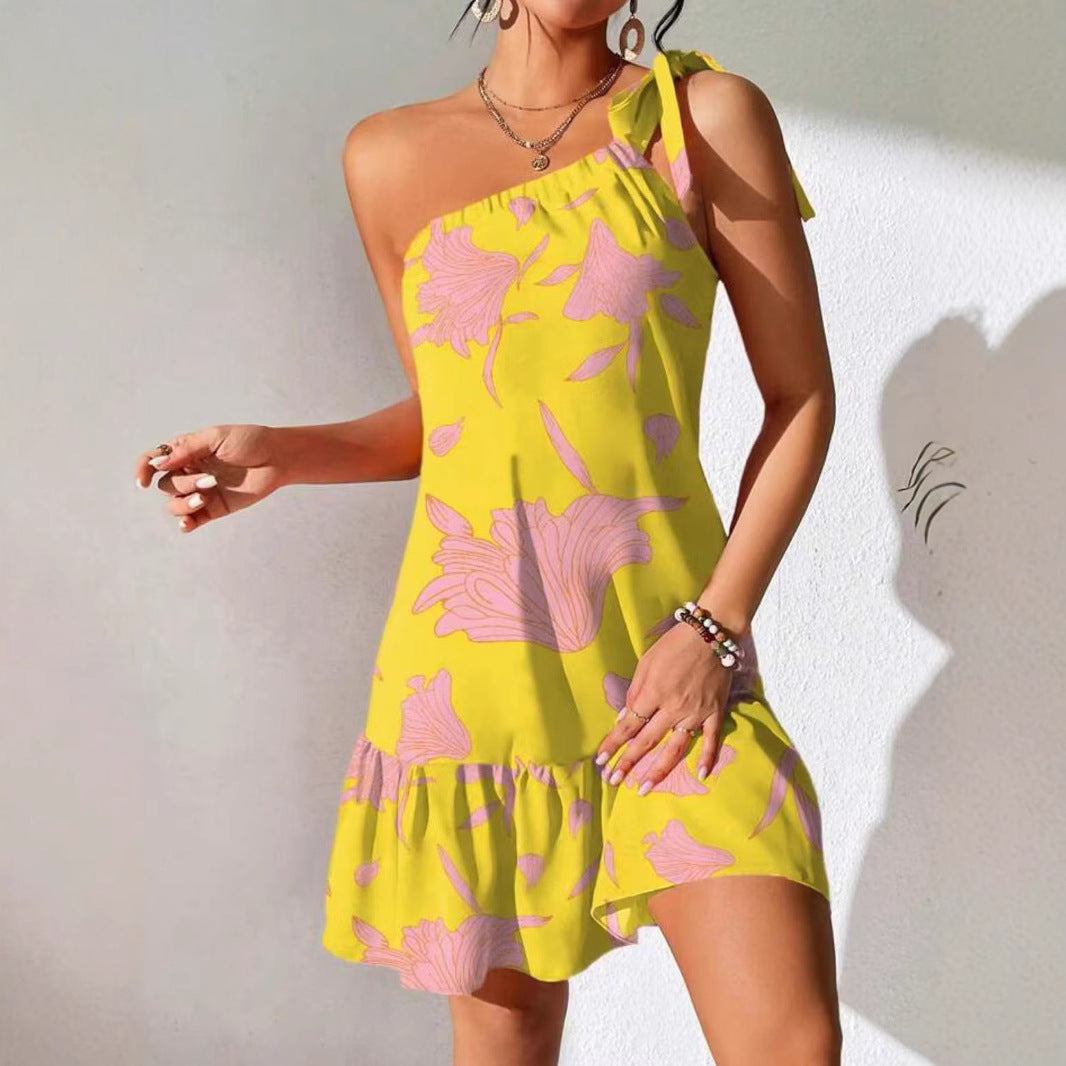 Damen Trägerloses Sommerkleid mit voluminösem Rock und floralem Design R&B