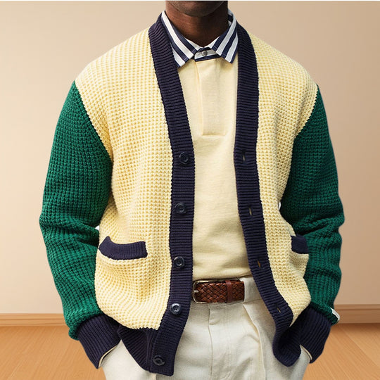 Herren Strickjacke mit Kontrastfarben und praktischen Taschen R&B