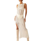 Damen Enges Strickkleid mit transparenten Details R&B