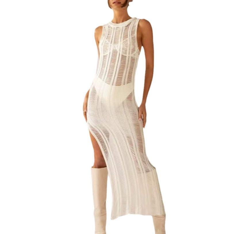Damen Enges Strickkleid mit transparenten Details R&B
