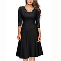 Damen Midi-Kleid mit Spitzenärmeln und schwingendem Rock R&B
