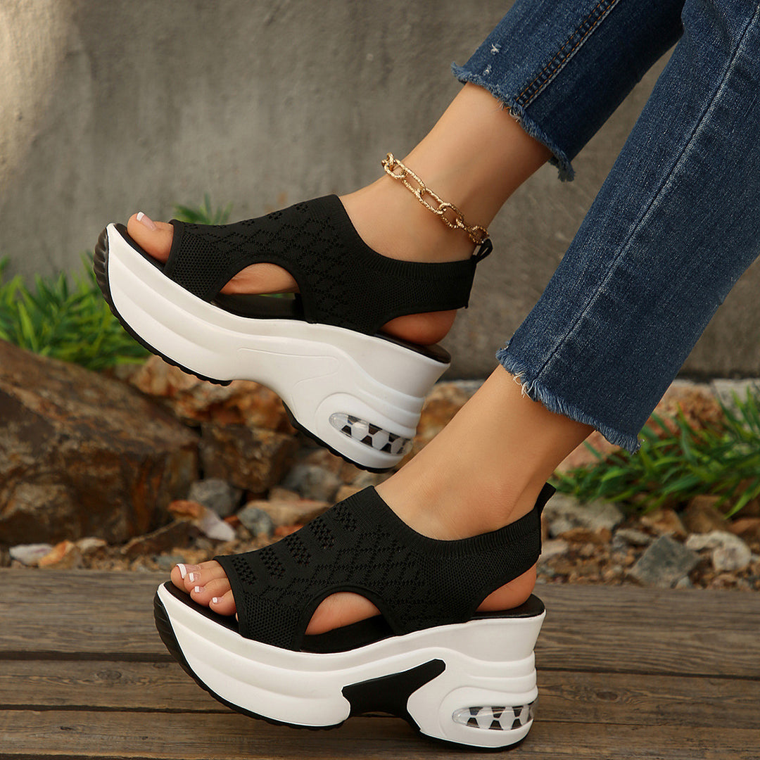 Damen Sportliche Sandalen mit atmungsaktivem Obermaterial und trendiger Plateausohle R&B