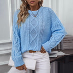 Damen Strickpullover mit strukturiertem Zopfdesign und Rundhalsausschnitt