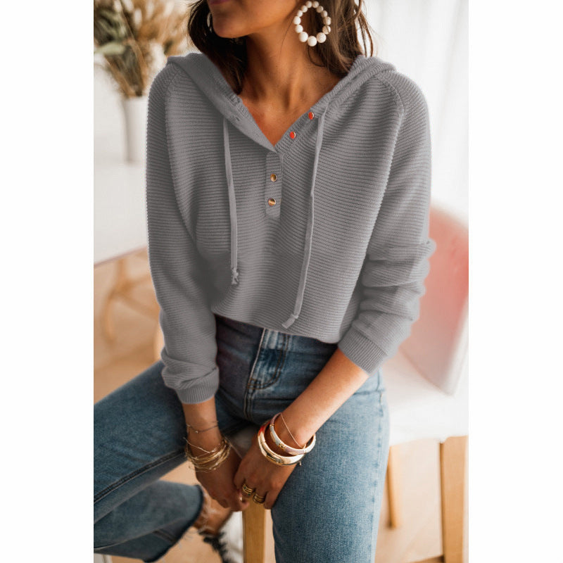 Damen Kapuzenpullover mit strukturiertem Stoff und modischen Knopfdetails R&B