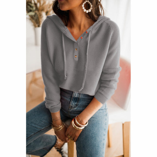 Damen Kapuzenpullover mit strukturiertem Stoff und modischen Knopfdetails R&B
