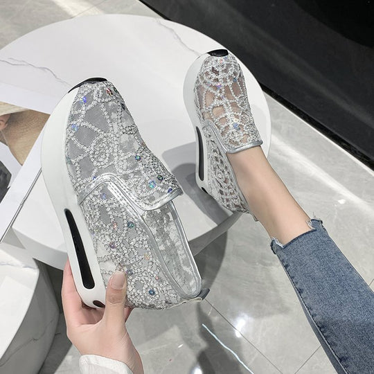 Damen Bequeme Slip-On Sneaker mit glitzerndem Design und atmungsaktiver Oberflächenstruktur R&B
