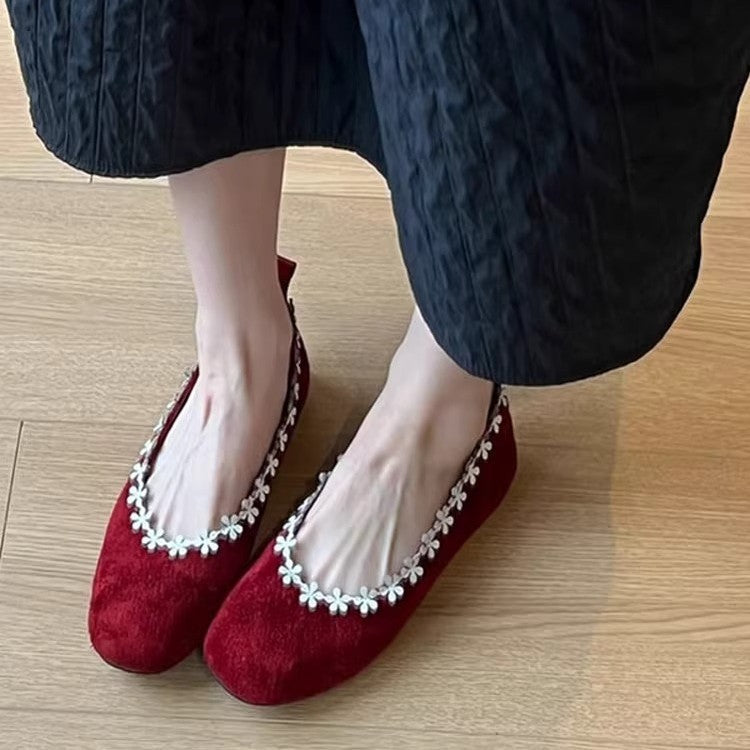 Damen bequeme Filz-Ballerinas mit zartem Blumenapplikationsdesign R&B