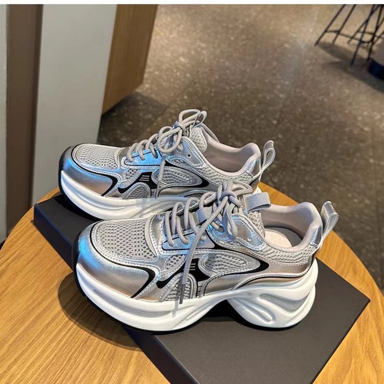 Damen Trendige hochgezogene Sneakers mit atmungsaktiver Mesh-Oberfläche und reflektierenden Akzenten R&B