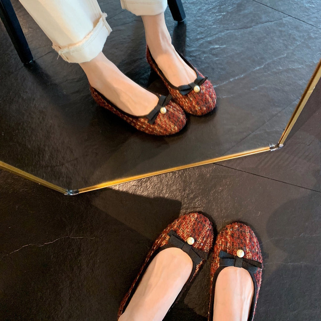 Damen Ballerina mit trendigem Tweed-Obermaterial und elegantem Perlenakzent R&B