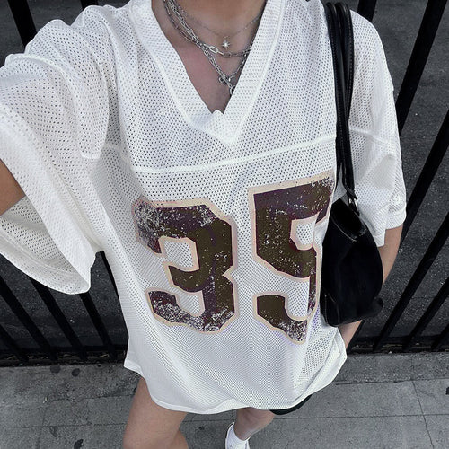 Damen Sportliches Mesh-Trikot mit auffälliger Nummerierung R&B