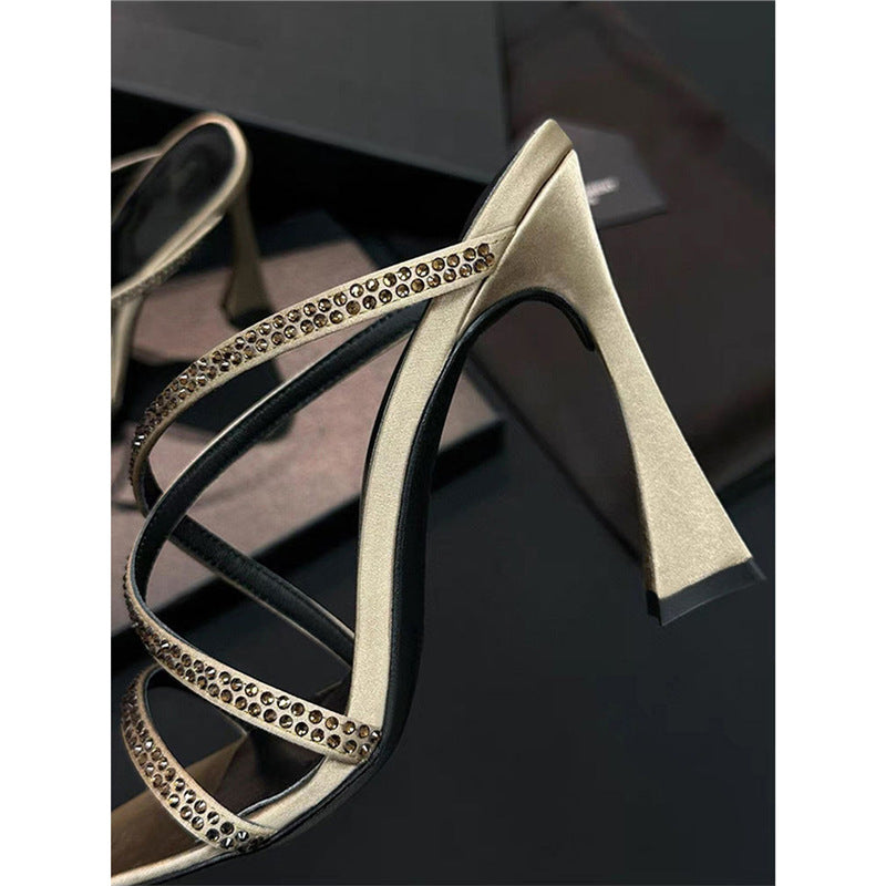 Damen elegante Slingback High Heels mit funkelnden Strassverzierungen R&B