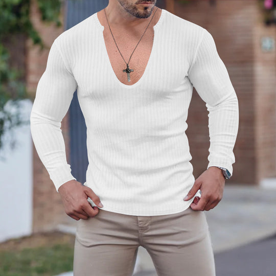 Herren langarm V-Ausschnitt Shirt mit strukturiertem Design R&B