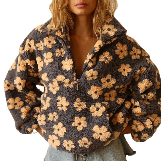 Damen Kuschelige Fleecejacke mit floralem Muster R&B