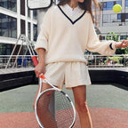 Damen lässiger Pullover mit tiefem V-Ausschnitt und Kontraststreifen R&B