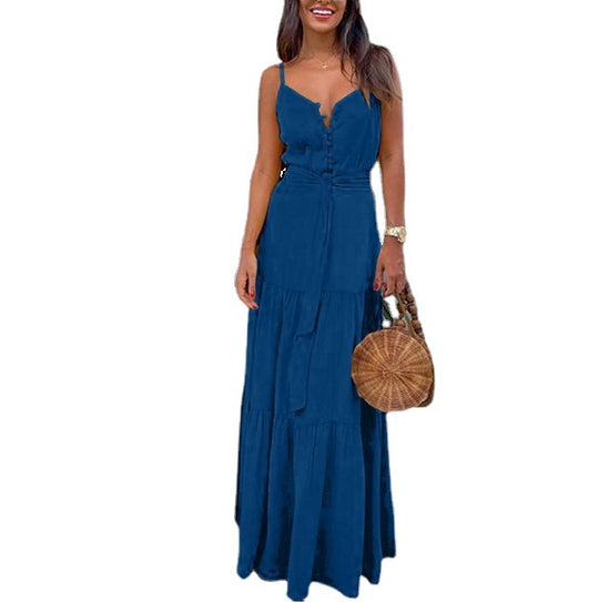 Damen Maxikleid mit Knopfverschluss und fließendem Rock R&B