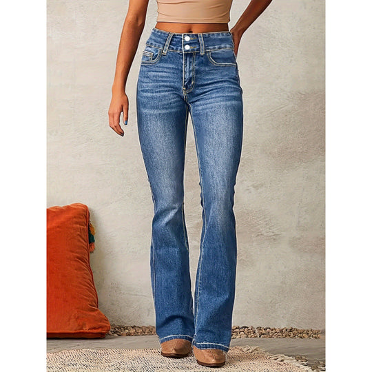 Damen Bootcut Jeans mit hohem Bund und modischen Knöpfen R&B