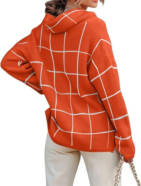 Damen Kariertes Hoodie mit Taschen und lässigem Schnitt R&B