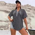 Damen Strickjacke mit Kapuze und Streifen R&B
