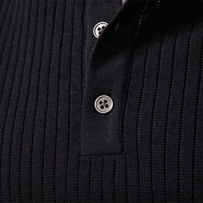 Herren nan gerippter Langarm-Henleypullover mit Stehkragen, feinem Rippstrick und schmaler Passform R&B