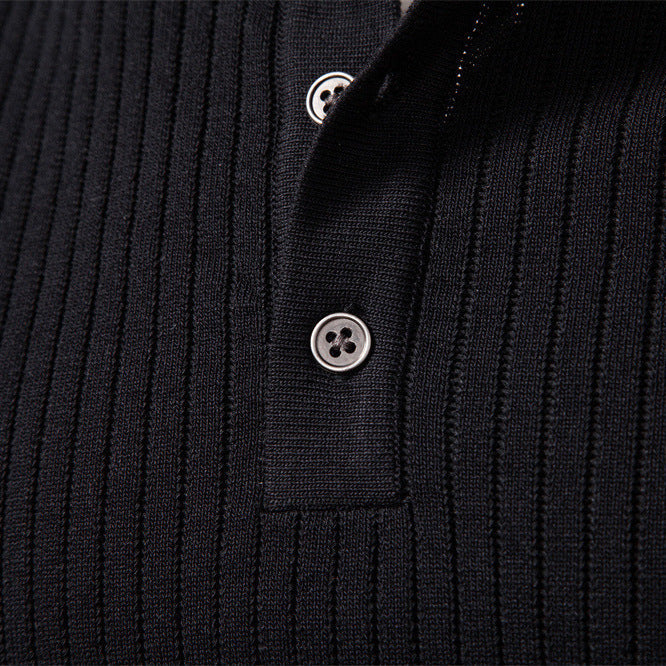 Herren nan gerippter Langarm-Henleypullover mit Stehkragen, feinem Rippstrick und schmaler Passform R&B